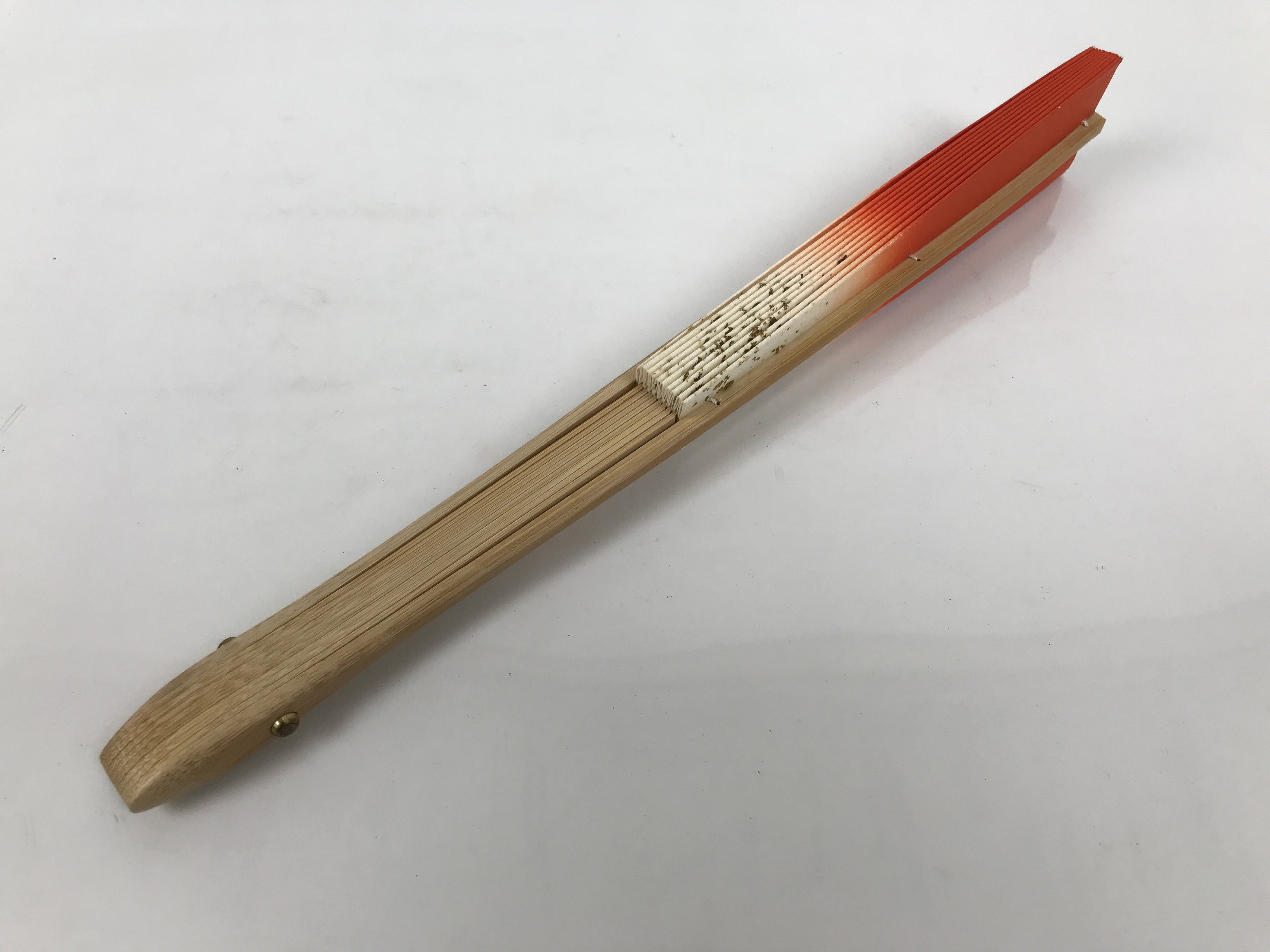 Japanese Folding Fan Maisen Sensu Vtg Bamboo Frame Simple Red White Gold 5D19