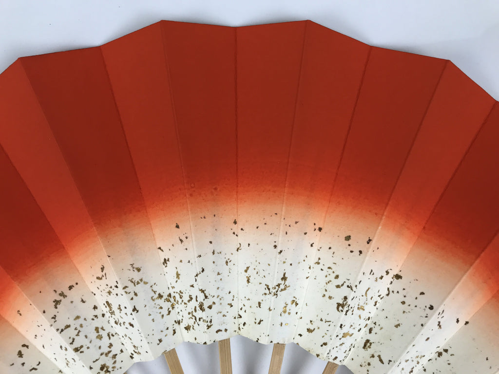 Japanese Folding Fan Maisen Sensu Vtg Bamboo Frame Simple Red White Gold 5D19