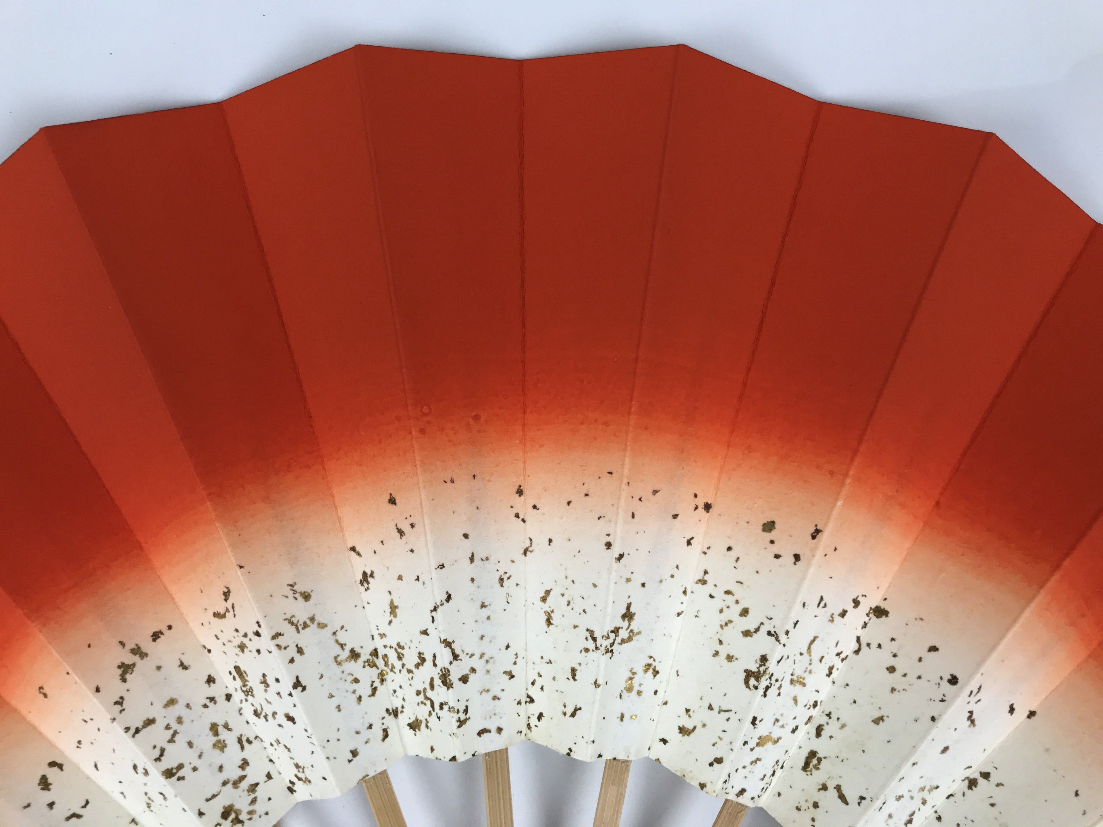 Japanese Folding Fan Maisen Sensu Vtg Bamboo Frame Simple Red White Gold 5D19