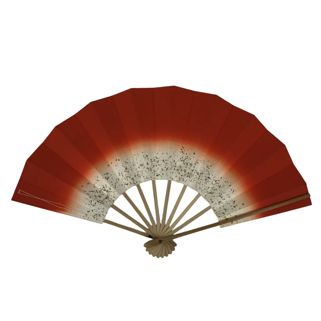 Japanese Folding Fan Maisen Sensu Vtg Bamboo Frame Simple Red White Gold 5D19