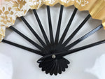 Japanese Folding Fan Maisen Sensu Vtg Black Bamboo Frame Floral Red Gold 4D880