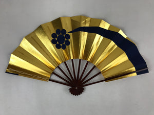 Japanese Folding Fan Maisen Sensu Vtg Lacquer Bamboo Frame Gold Foil Blue 4D719