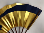 Japanese Folding Fan Maisen Sensu Vtg Lacquer Bamboo Frame Gold Foil Blue 4D719