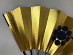 Japanese Folding Fan Maisen Sensu Vtg Lacquer Bamboo Frame Gold Foil Blue 4D720