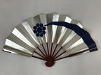 Japanese Folding Fan Maisen Sensu Vtg Lacquered Bamboo Frame Silver Blue 4D722