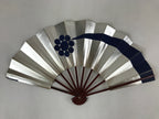 Japanese Folding Fan Maisen Sensu Vtg Lacquered Bamboo Frame Silver Blue 4D722