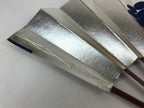 Japanese Folding Fan Maisen Sensu Vtg Lacquered Bamboo Frame Silver Blue 4D722