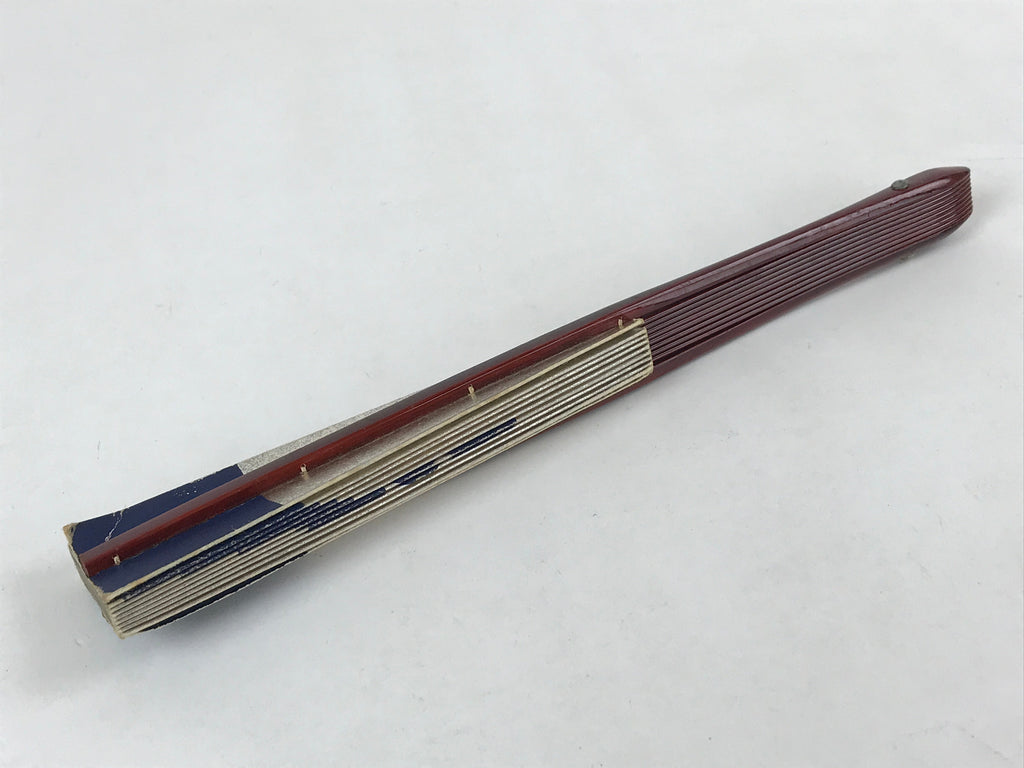 Japanese Folding Fan Maisen Sensu Vtg Lacquered Bamboo Frame Silver Blue 4D722
