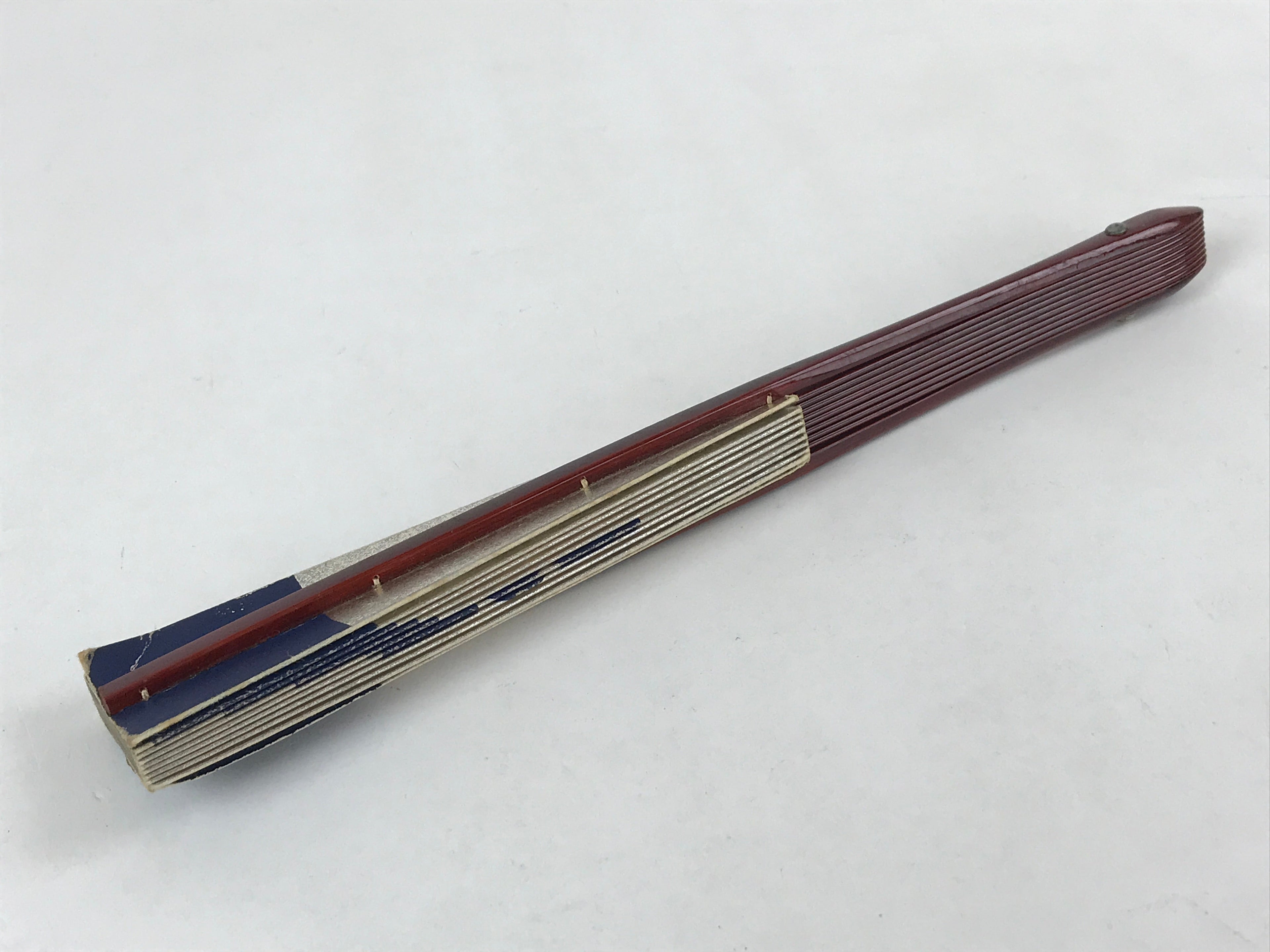 Japanese Folding Fan Maisen Sensu Vtg Lacquered Bamboo Frame Silver Blue 4D722