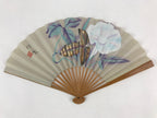 Japanese Folding Fan Sensu Bamboo Flowers Morning Glory White Gold Seal 4D664