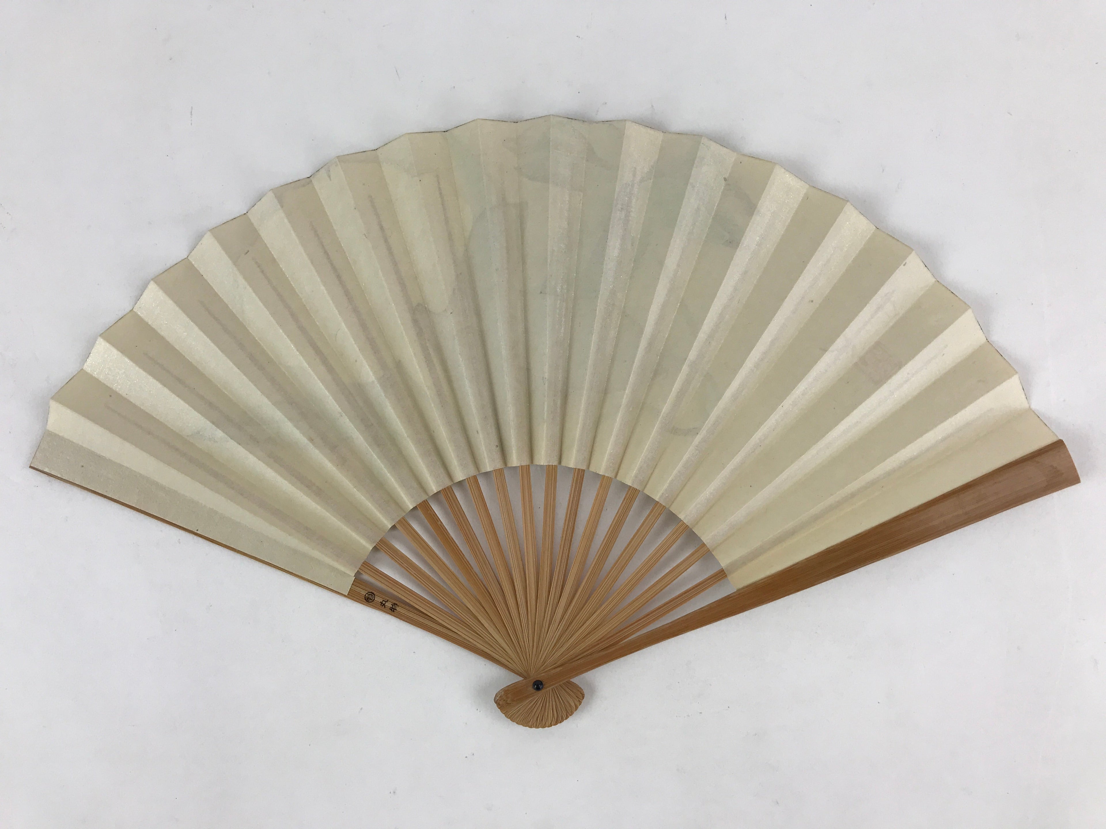 Japanese Folding Fan Sensu Bamboo Flowers Morning Glory White Gold Seal 4D664