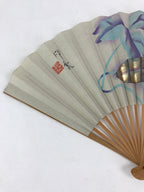 Japanese Folding Fan Sensu Bamboo Flowers Morning Glory White Gold Seal 4D664