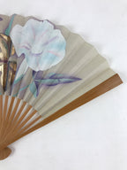 Japanese Folding Fan Sensu Bamboo Flowers Morning Glory White Gold Seal 4D664