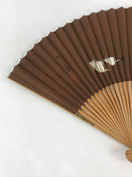 Japanese Folding Fan Sensu Bamboo Frame Ants Leaves Brown Kanji Red Seal 4D679