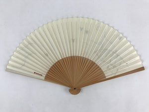 Japanese Folding Fan Sensu Bamboo Frame Birds White Blue Brown Seal Stamp 4D669