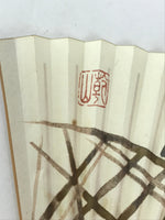 Japanese Folding Fan Sensu Bamboo Frame Birds White Blue Brown Seal Stamp 4D669