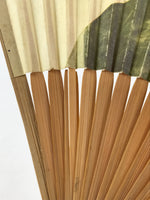 Japanese Folding Fan Sensu Bamboo Frame Blue Bird Cream Green Seal Stamp 4D670