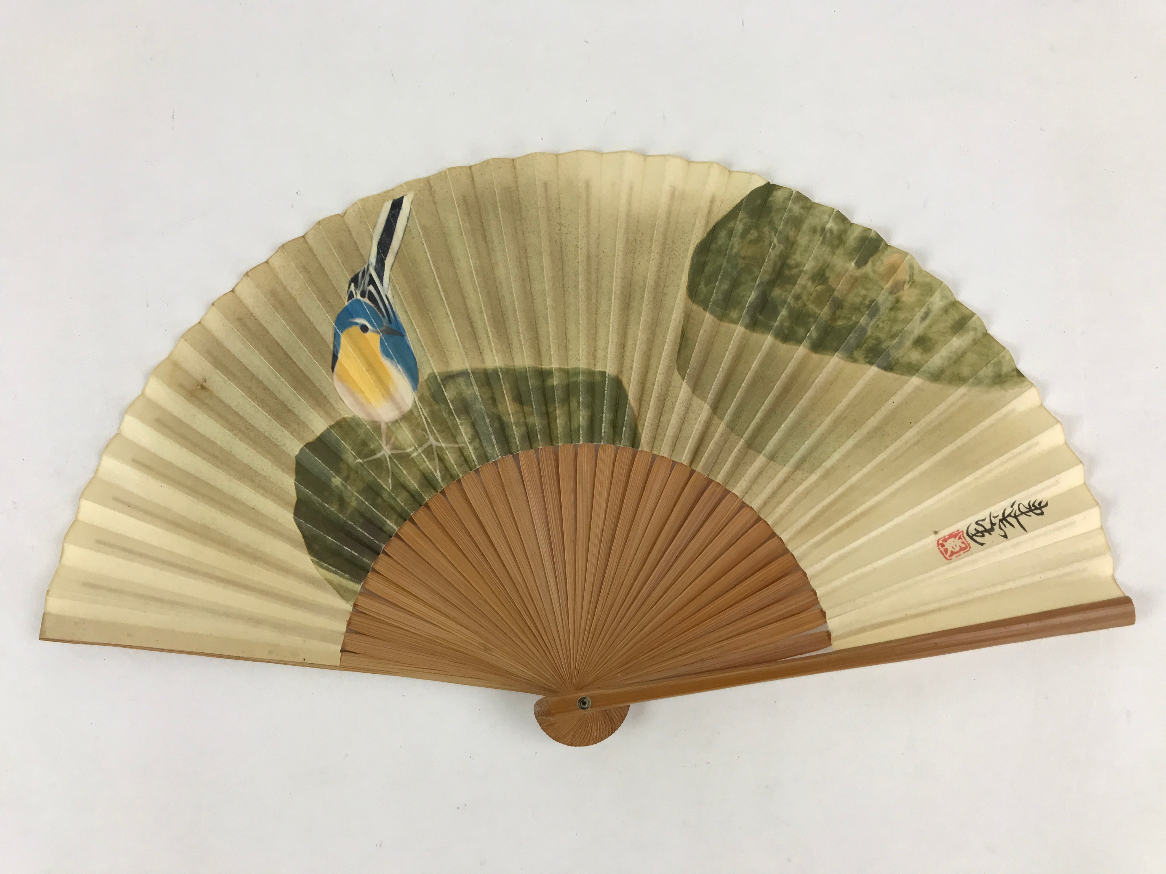 Arts & Decoration Japanese Folding Fan Sensu Bamboo Frame Fish Sparkles Signature Seal Stamp 4D668