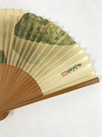 Japanese Folding Fan Sensu Bamboo Frame Blue Bird Cream Green Seal Stamp 4D670