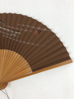 Japanese Folding Fan Sensu Bamboo Frame Fish Brown Black Kanji Red Seal 4D676