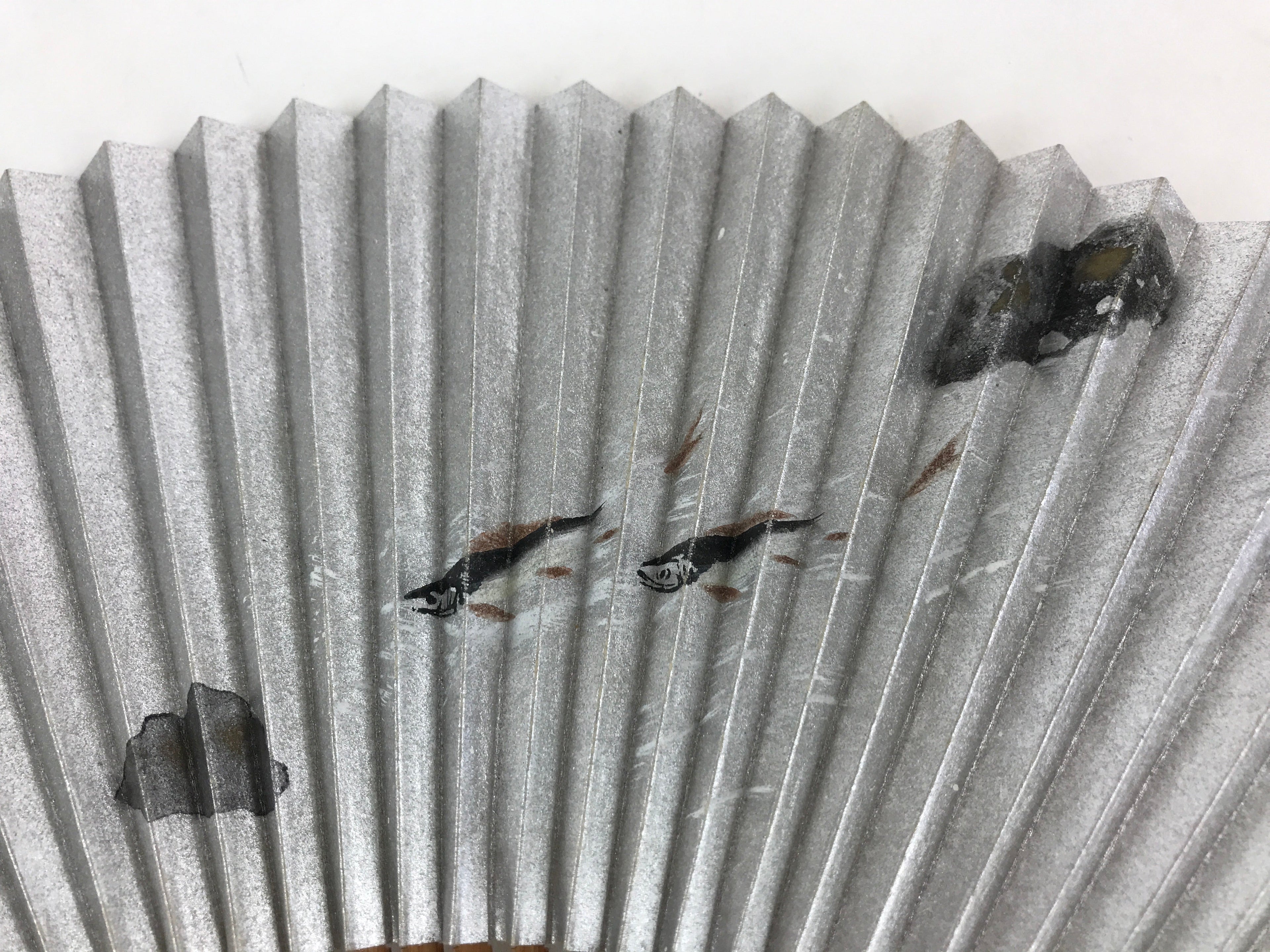Japanese Folding Fan Sensu Bamboo Frame Fish Sparkles Signature Seal Stamp 4D668