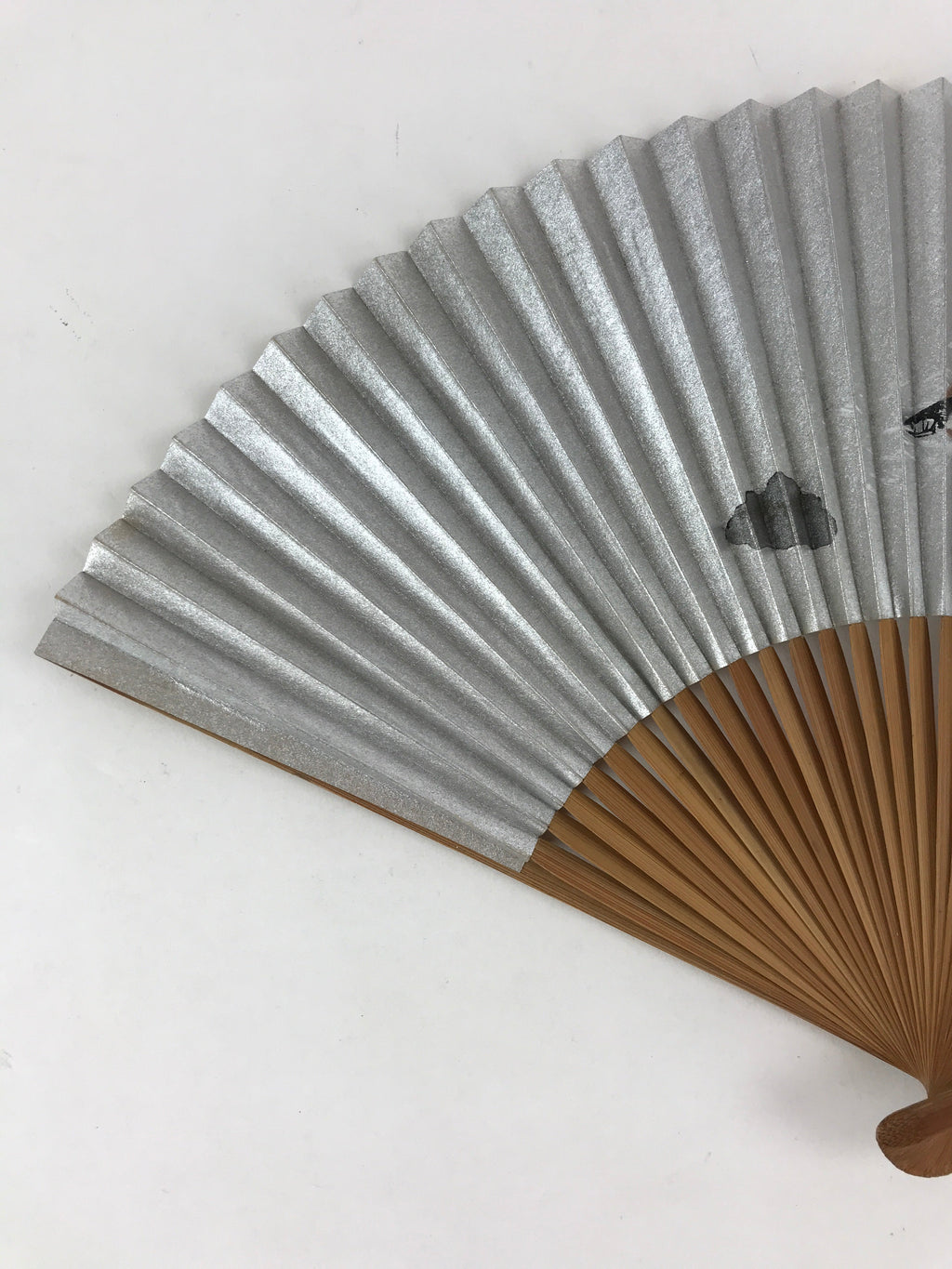Japanese Folding Fan Sensu Bamboo Frame Fish Sparkles Signature Seal Stamp 4D668