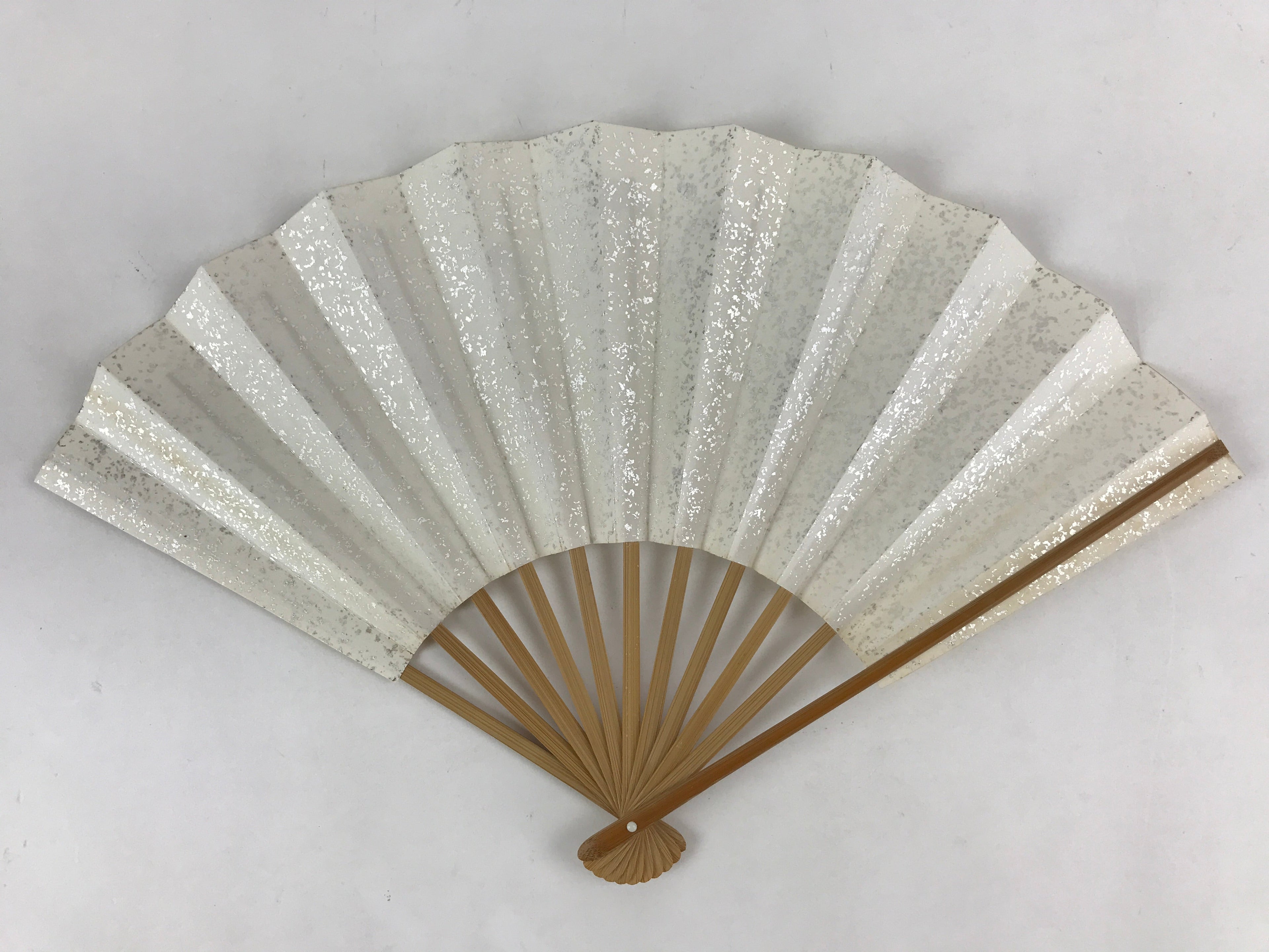 Japanese Folding Fan Sensu Bamboo Frame Kanji Characters Kimono White Seal 4D659