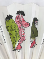 Japanese Folding Fan Sensu Bamboo Frame Kanji Characters Kimono White Seal 4D659