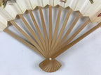 Japanese Folding Fan Sensu Bamboo Frame Kanji characters Sparrows White 4D653