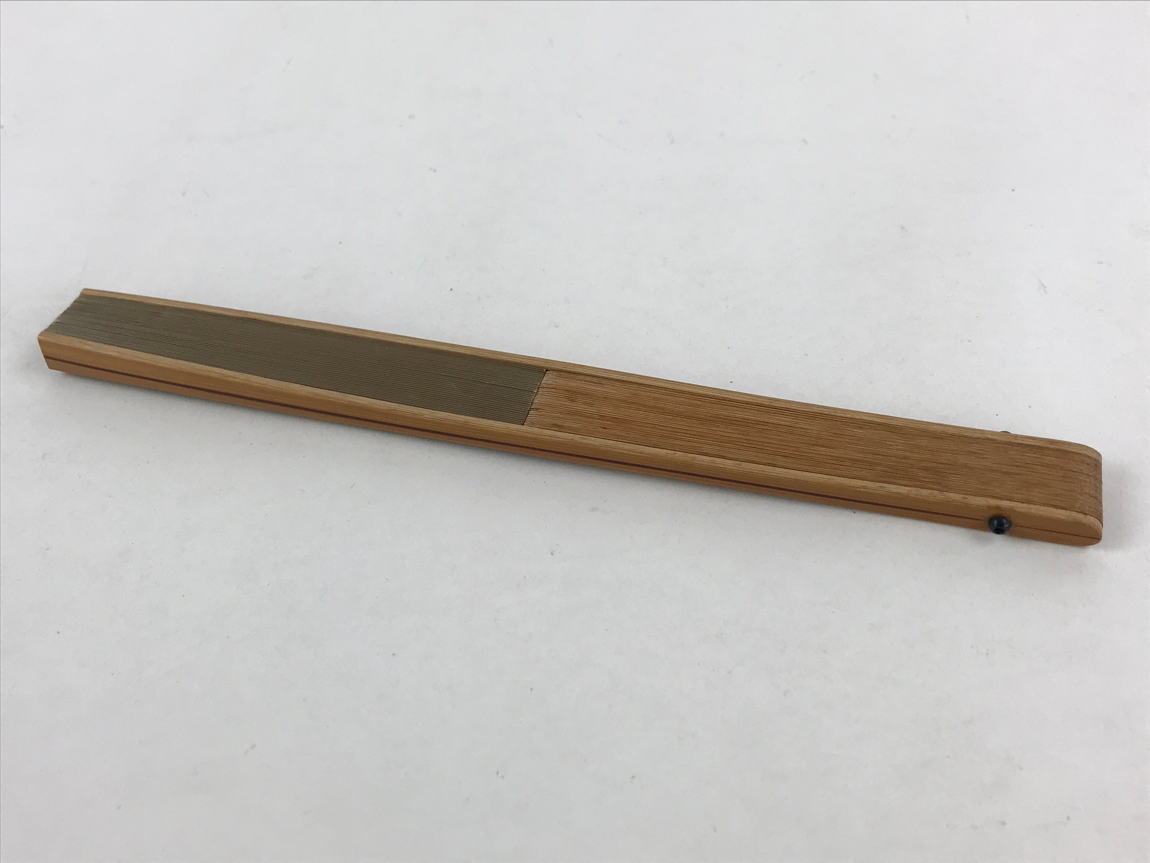 Japanese Folding Fan Sensu Bamboo Frame Mountain Brown Kanji Orange Seal 4D677
