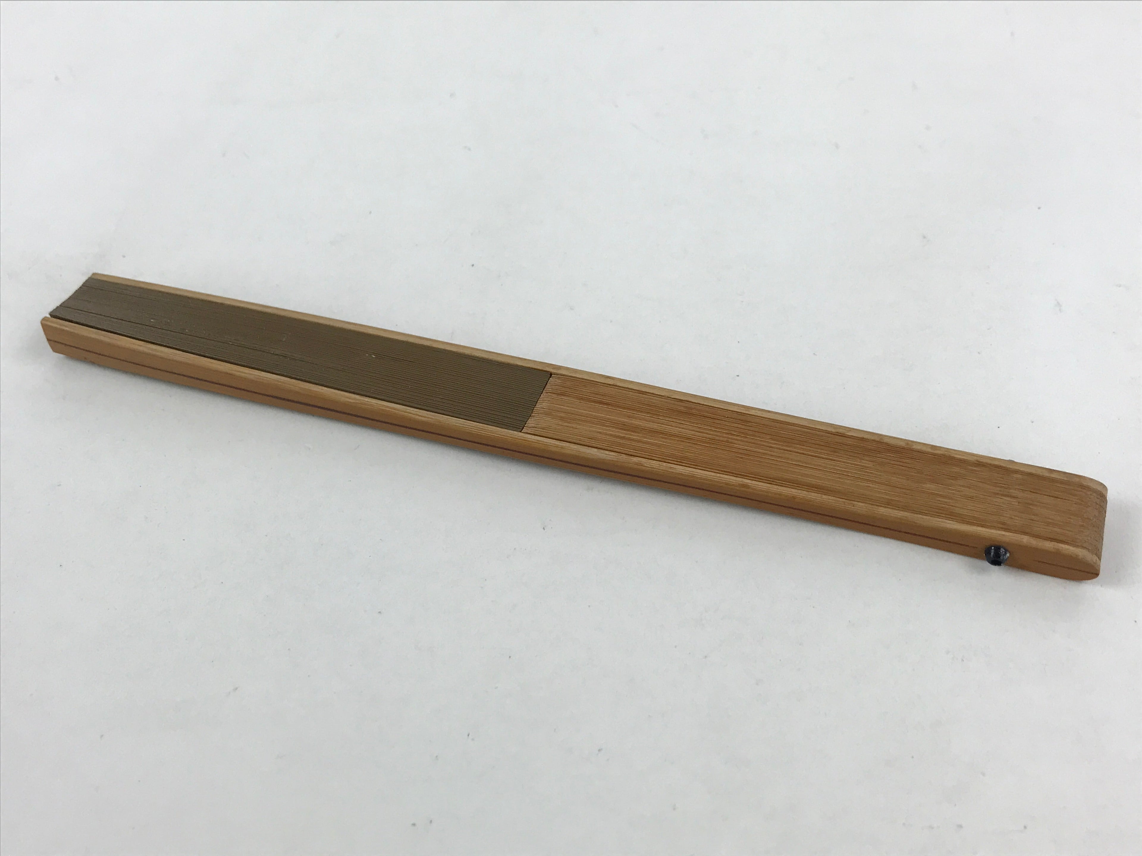 Japanese Folding Fan Sensu Bamboo Frame Mountain Brown Kanji Orange Seal 4D677