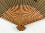 Japanese Folding Fan Sensu Bamboo Frame Mountain Brown Kanji Orange Seal 4D677