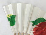 Japanese Folding Fan Sensu Bamboo Frame Red Flower W/ Black Stand 4D691