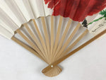 Japanese Folding Fan Sensu Bamboo Frame Red Flower W/ Black Stand 4D691