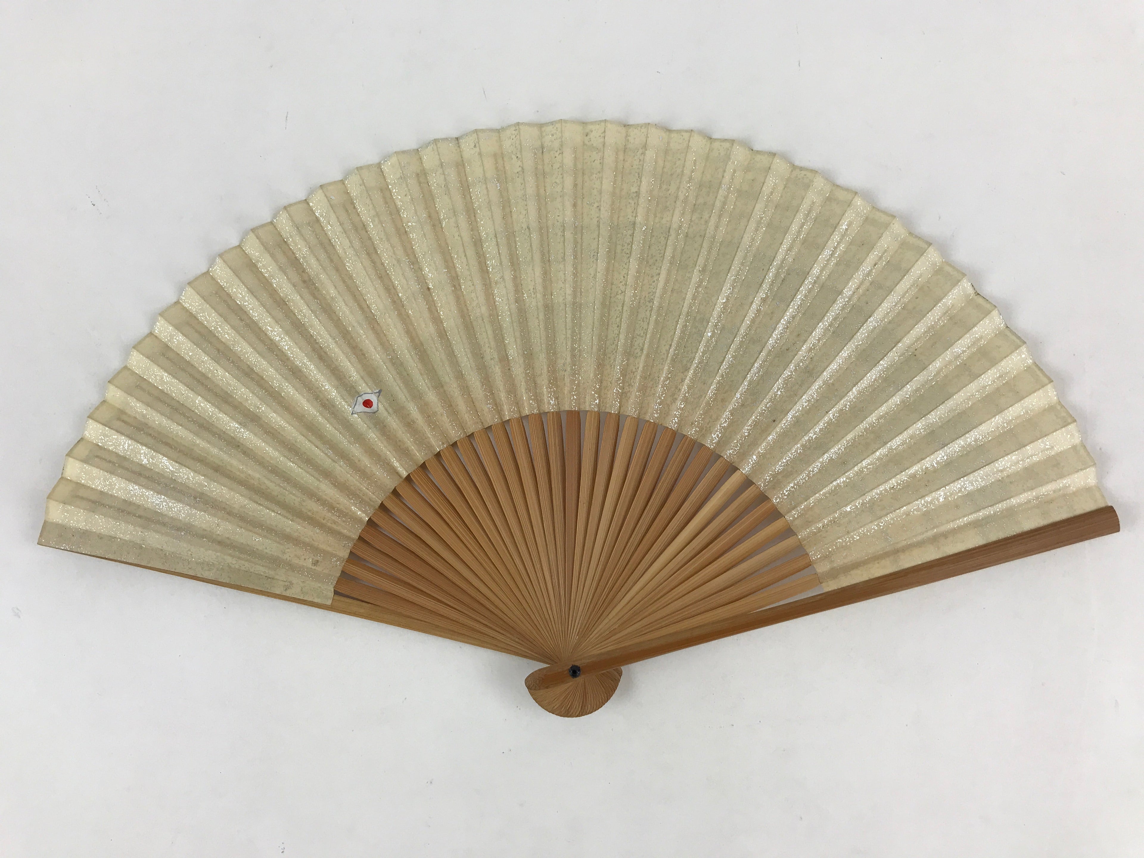 Japanese Folding Fan Sensu Bamboo Frame Sparkles Lines Cream Beige Gray 4D667