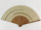 Japanese Folding Fan Sensu Bamboo Frame Sparkles Lines Cream Beige Gray 4D667