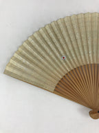 Japanese Folding Fan Sensu Bamboo Frame Sparkles Lines Cream Beige Gray 4D667