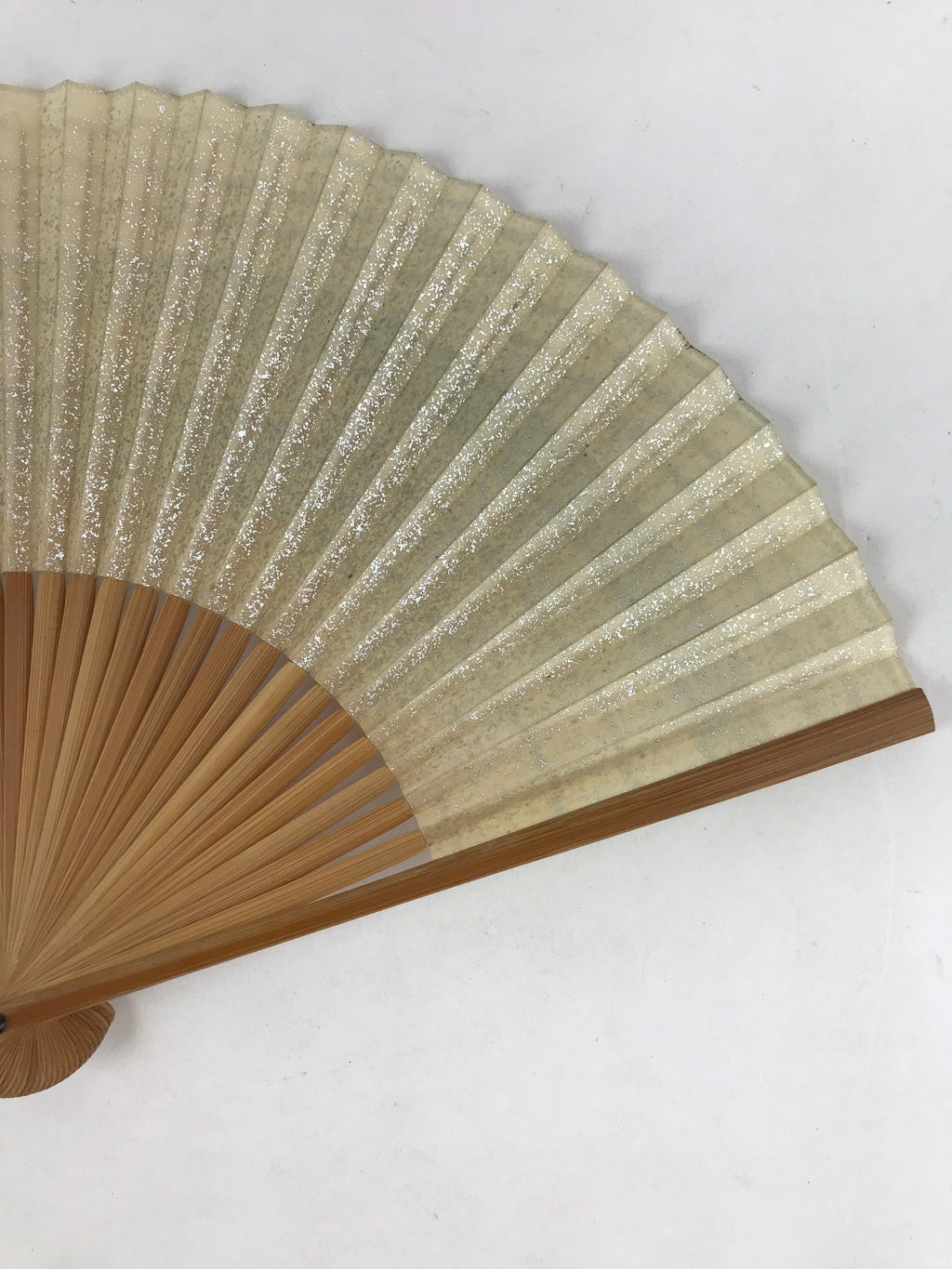 Japanese Folding Fan Sensu Bamboo Frame Sparkles Lines Cream Beige Gray 4D667