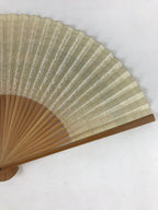 Japanese Folding Fan Sensu Bamboo Frame Sparkles Lines Cream Beige Gray 4D667