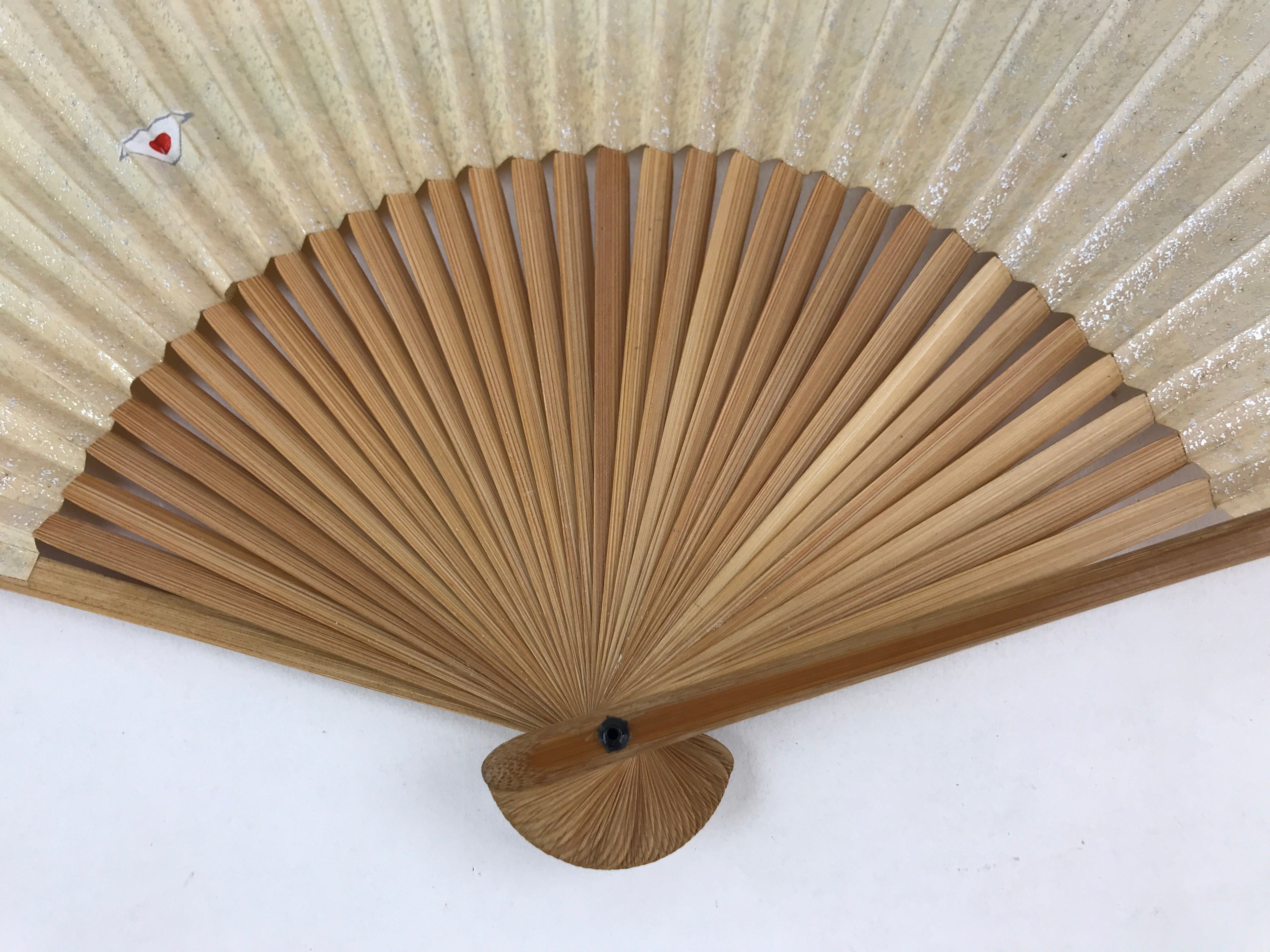 Japanese Folding Fan Sensu Bamboo Frame Sparkles Lines Cream Beige Gray 4D667