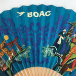 Japanese Folding Fan Sensu Bamboo Frame Vtg 1970 BOAC Airline Promotional 4D839