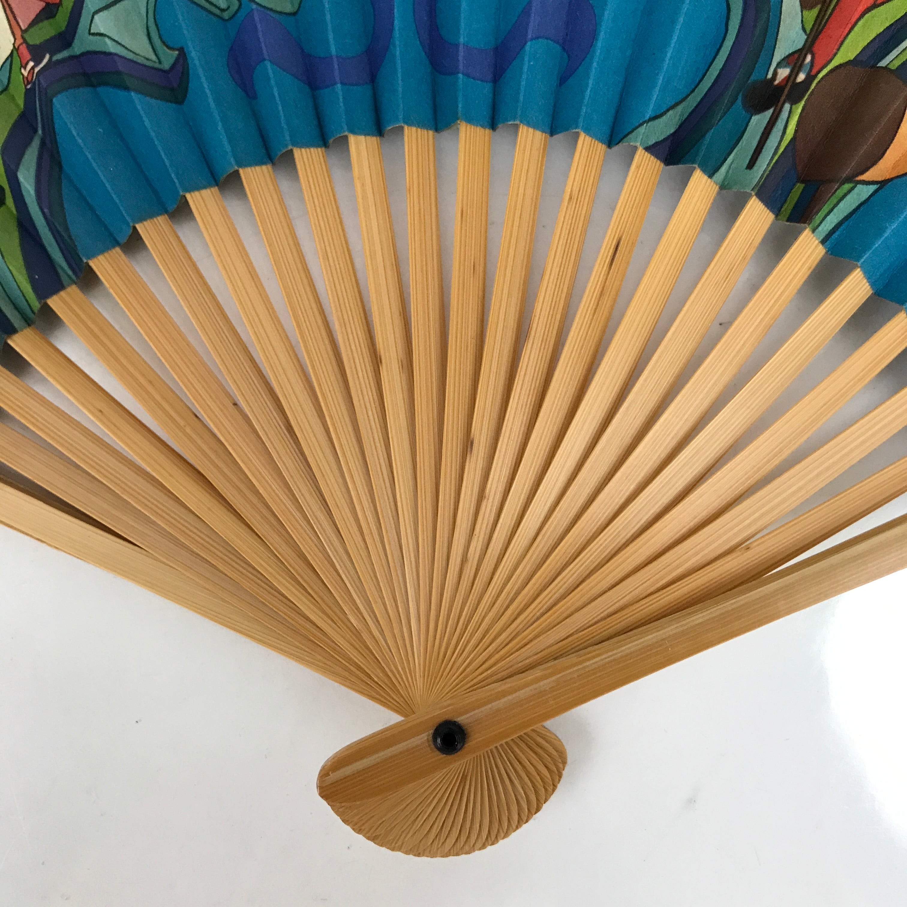 Japanese Folding Fan Sensu Bamboo Frame Vtg 1970 BOAC Airline Promotional 4D839