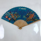 Japanese Folding Fan Sensu Bamboo Frame Vtg 1970 BOAC Airline Promotional 4D839
