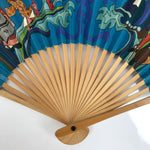 Japanese Folding Fan Sensu Bamboo Frame Vtg 1970 BOAC Airline Promotional 4D856