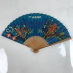 Japanese Folding Fan Sensu Bamboo Frame Vtg 1970 BOAC Airline Promotional 4D856