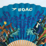 Japanese Folding Fan Sensu Bamboo Frame Vtg 1970 BOAC Airline Promotional 4D856