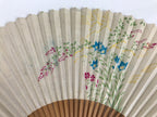 Japanese Folding Fan Sensu Vtg Bamboo Frame 4 Seasons Flowers Color Pink 4D943