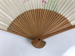 Japanese Folding Fan Sensu Vtg Bamboo Frame 4 Seasons Flowers Color Pink 4D943