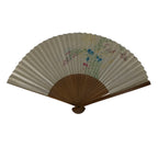 Japanese Folding Fan Sensu Vtg Bamboo Frame 4 Seasons Flowers Color Pink 4D943