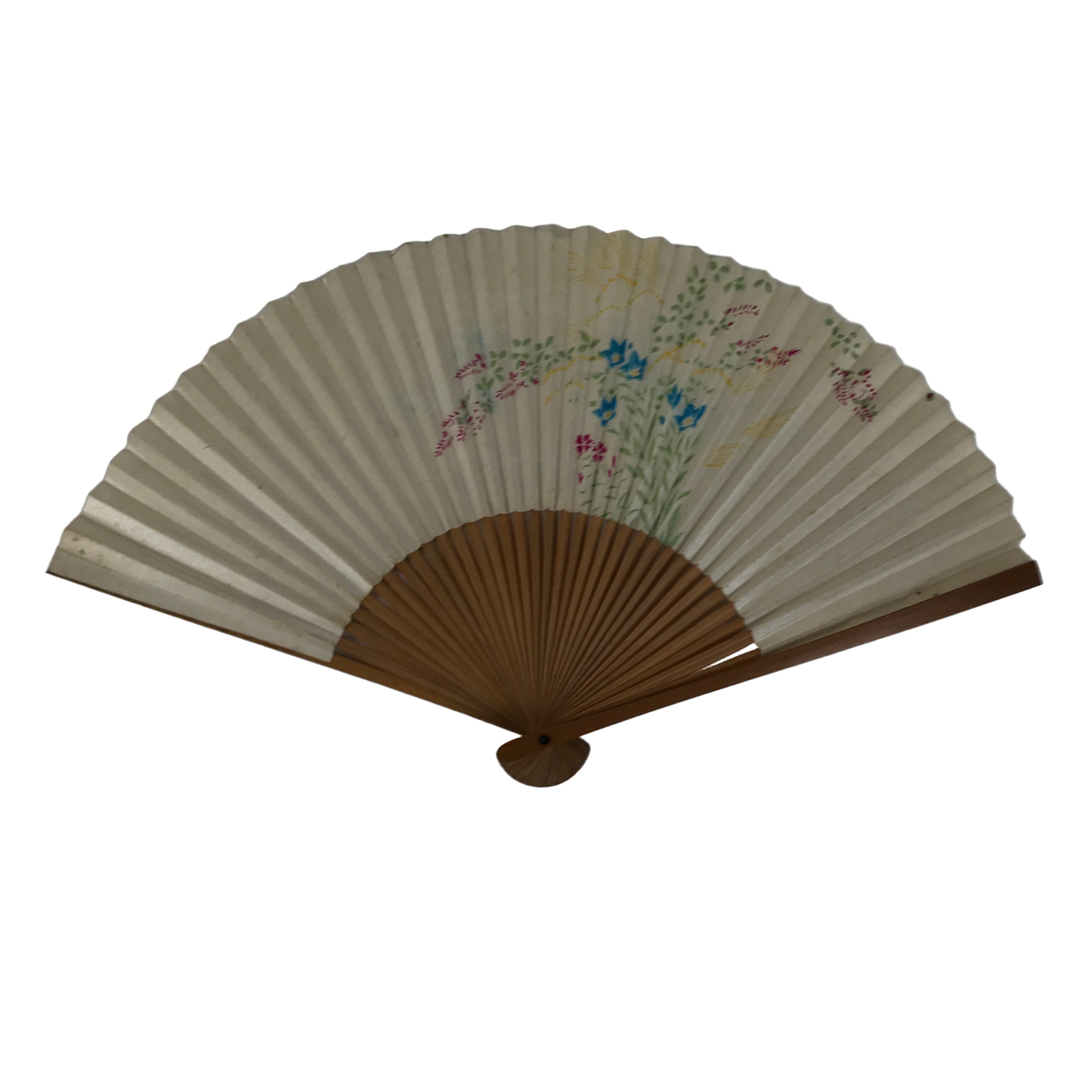 Japanese Folding Fan Sensu Vtg Bamboo Frame 4 Seasons Flowers Color Pink 4D943